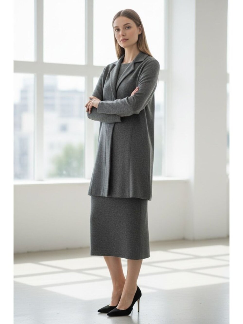 YEOHLEE NY Dress and Jacket SET 2-Piece Wool-Blend Gray Vintage Womens Sz 10